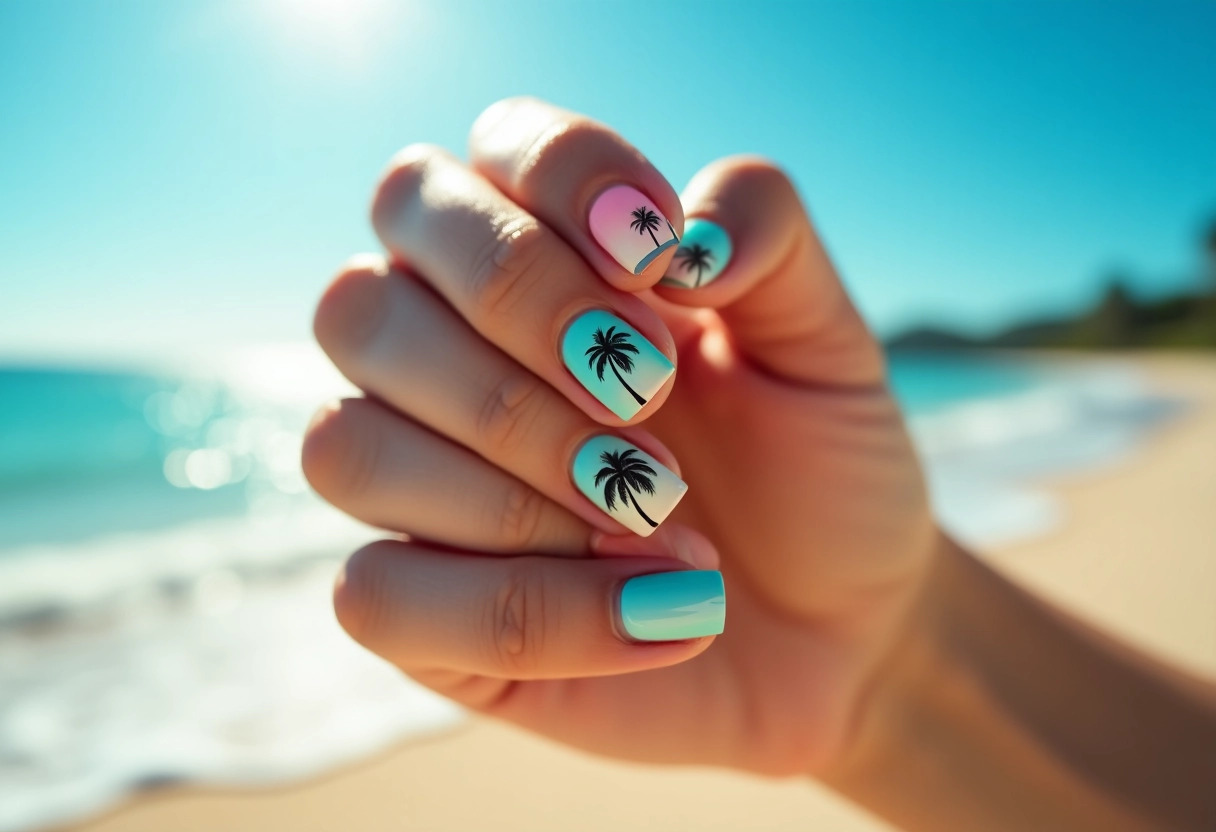 idée ongle en gel : inspirations tropicales pour l’été -  ongle gel tropique